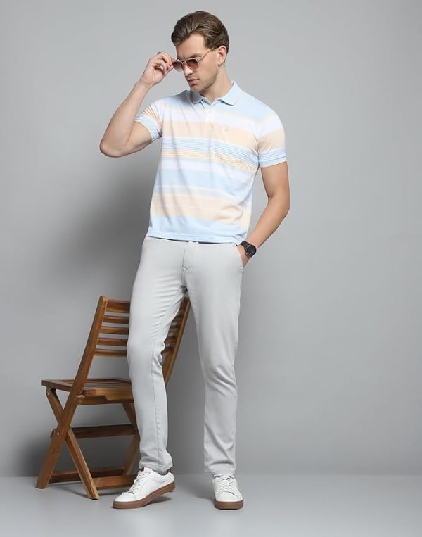 Monte Carlo Mens Cotton Blend Regular Fit Polo T-Shirt | Half Sleeve | Striped Pattern| Casual Everyday Wear | Stylish & Comfortable Tshirt