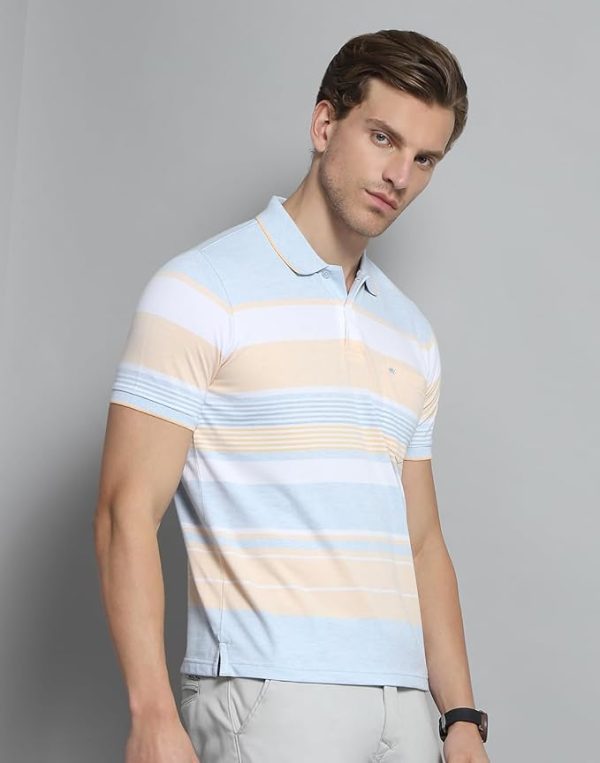 Monte Carlo Mens Cotton Blend Regular Fit Polo T-Shirt | Half Sleeve | Striped Pattern| Casual Everyday Wear | Stylish & Comfortable Tshirt