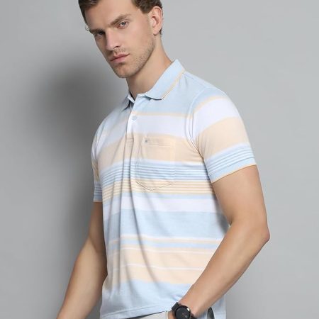 Monte Carlo Mens Cotton Blend Regular Fit Polo T-Shirt | Half Sleeve | Striped Pattern| Casual Everyday Wear | Stylish & Comfortable Tshirt