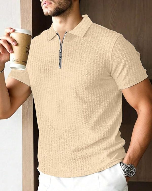 Polo T-Shirt for Men with Zipper Neck || Texture Fabric Polo Tshirt