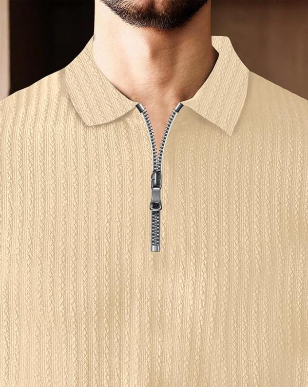 Polo T-Shirt for Men with Zipper Neck || Texture Fabric Polo Tshirt