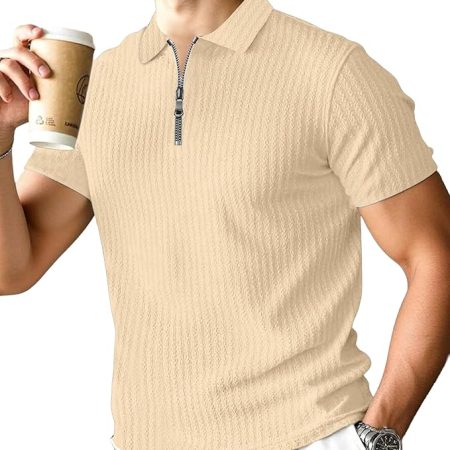 Polo T-Shirt for Men with Zipper Neck || Texture Fabric Polo Tshirt